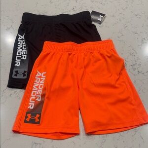Under Armour Boys Athletic Shorts in Black and Orange